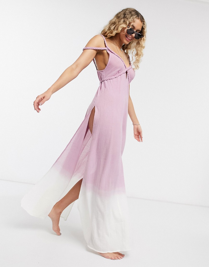 Asos Design Braid Maxi Beach Dress In Textured Pink Ombre