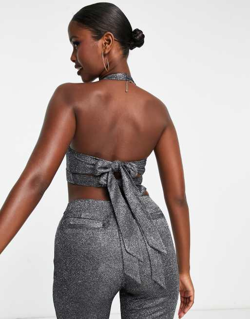 ASOS DESIGN bralet in sparkle silver co-ord, 3 of 4