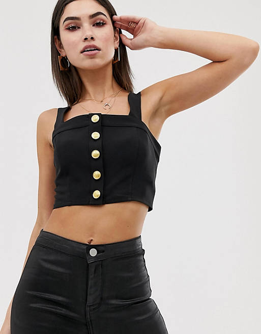 ASOS DESIGN bralet with gold buttons