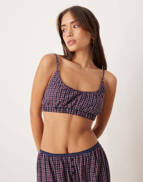 ASOS DESIGN bralette in red & blue plaid print - view 1