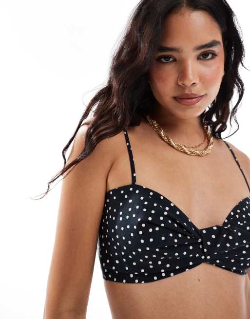 ASOS DESIGN Bralette Top aus Popeline in Schwarz mit Punkten Kombiteil