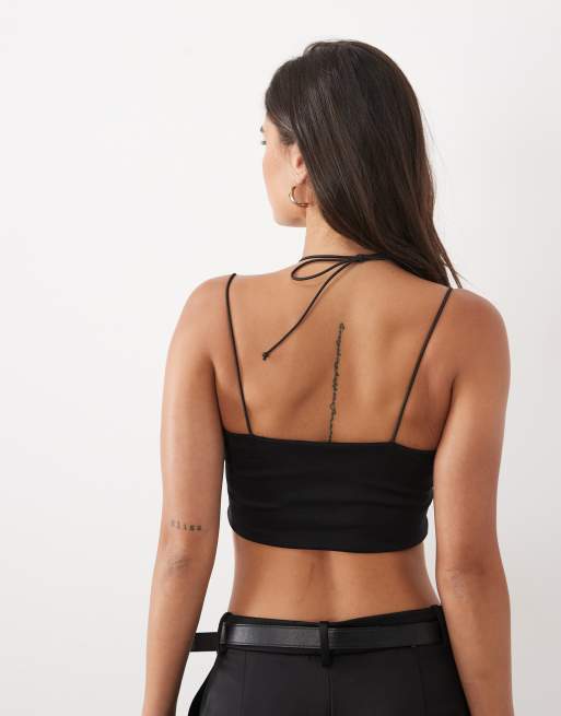 ASOS DESIGN bralette top with strap detailing in black, 4 of 4