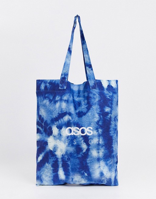ASOS DESIGN branded organic cotton tote bag in tie dye print
