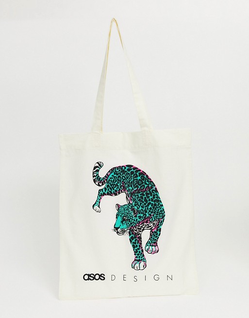 ASOS DESIGN branded hyper leopard organic cotton tote bag