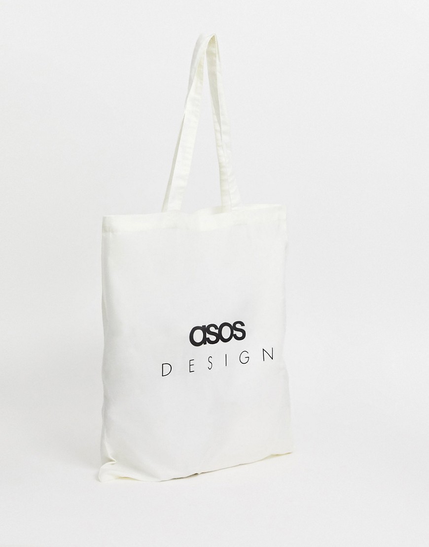 ASOS DESIGN branded organic cotton tote bag-Cream
