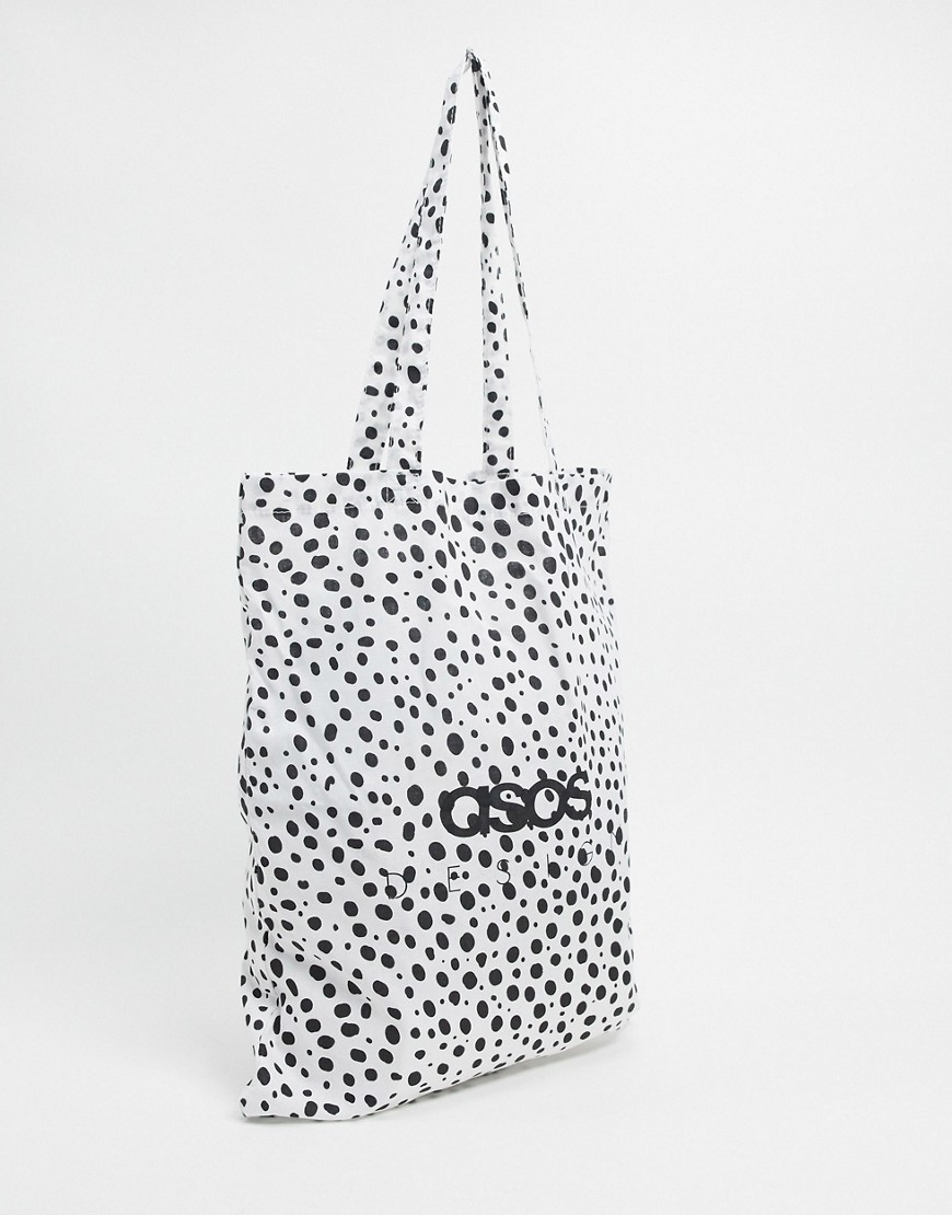Asos Design Branded Shopper In Mono Polka Dot-multi