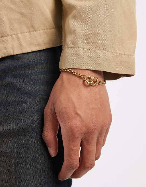 ASOS DESIGN – Bransoletka łańcuszkowa z dwoma pierścieniami ze stali nierdzewnej w odcieniu złota  