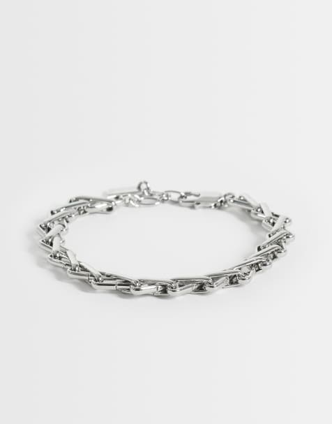 ASOS DESIGN bransoletka łańcuszkowa z przeplecionymi ogniwami w kolorze srebrnym - view 1