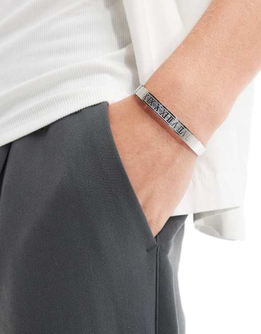 ASOS DESIGN – Bransoletka bangle z wodoodpornej stali nierdzewnej w kolorze srebrnym z grawerem