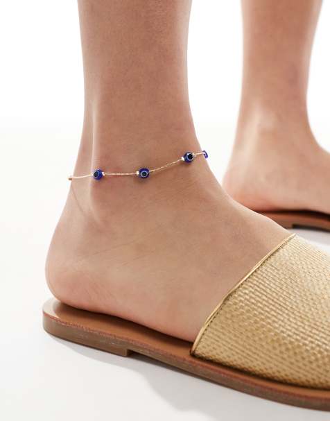 ASOS DESIGN – Bransoletka na nogę w odcieniu złota z zawieszkami w kształcie oczu - view 1