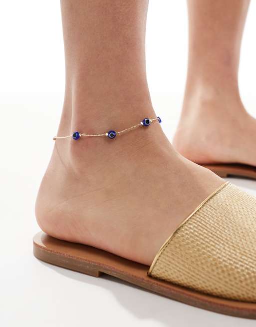 ASOS DESIGN – Bransoletka na nogę w odcieniu złota z zawieszkami w kształcie oczu