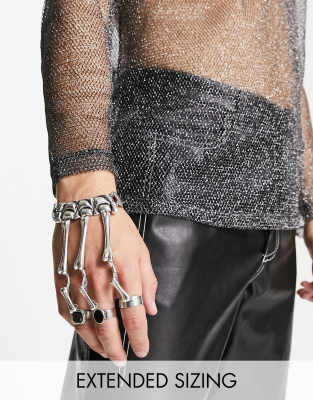 ASOS DESIGN – Bransoletka w kolorze srebrnym z pierścionkami i szkieletem