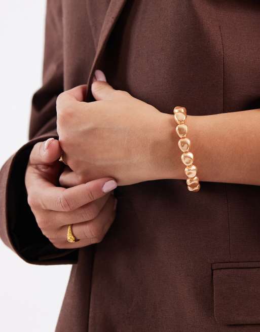ASOS DESIGN – Bransoletka w odcieniu złota ze sztucznymi perłami i zapięciem T-bar