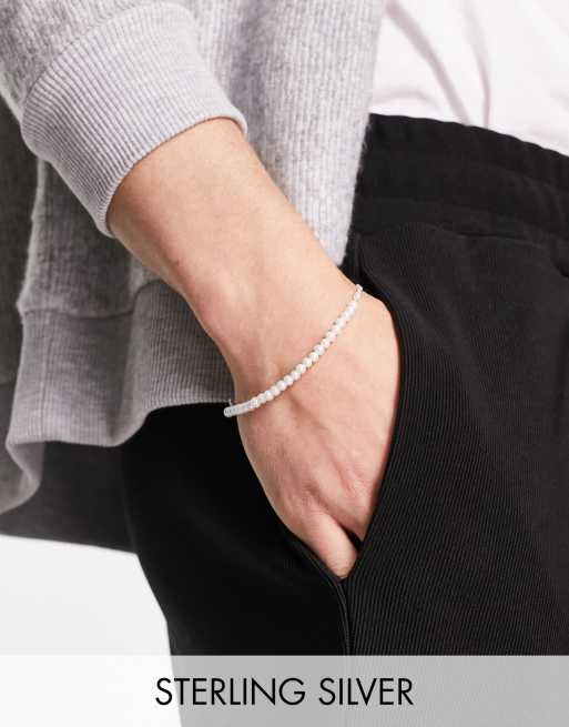 ASOS DESIGN – Bransoletka ze srebrnego łańcuszka i sztucznych perełek