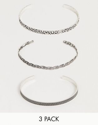 ASOS DESIGN – Bränt silverfärgade grova armband med prägel