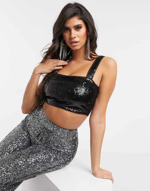 ASOS DESIGN - Brassière à encolure carrée ornée de sequins - Noir
