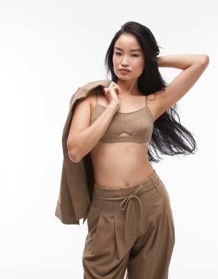 Brassière ajustée à fines rayures - Camel-Bleu 38