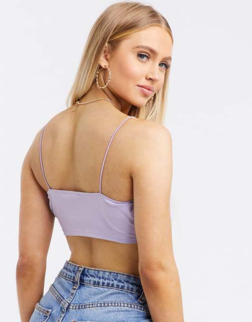 ASOS DESIGN - Brassière corta lilla increspata sul davanti con spalline sottili, 2 di 4