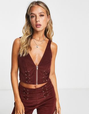 ASOS DESIGN lace up detail cord bralet in rust co-ord - ASOS Price Checker