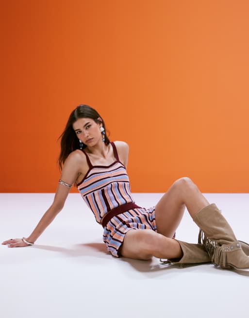 ASOS DESIGN - Brassière effetto uncinetto multicolore in coordinato