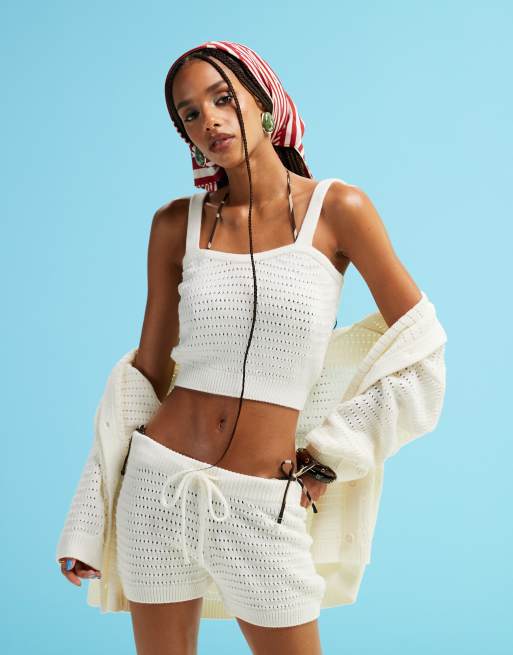 ASOS DESIGN - Brassière in maglia aperta color crema in coordinato