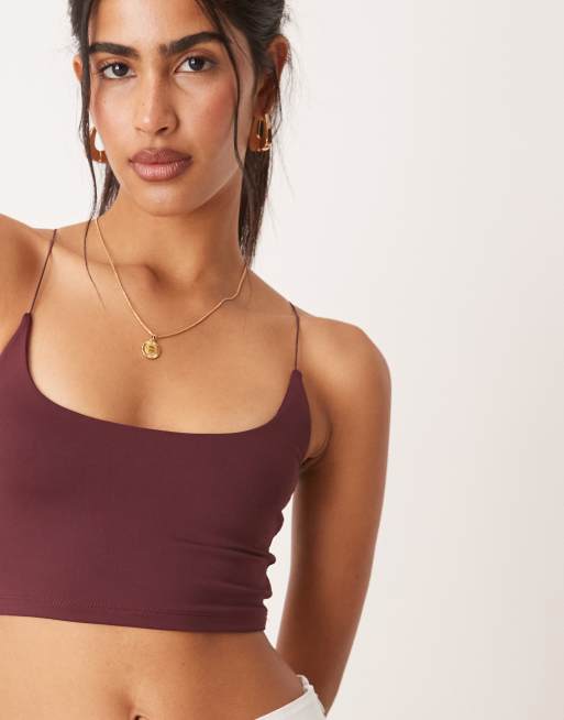 ASOS DESIGN - Brassière in poliammide color prugna con spalline sottili, 3 di 4