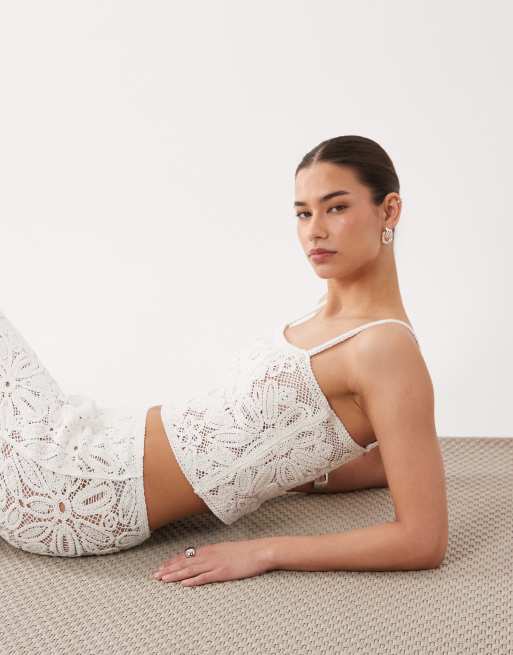 ASOS DESIGN - Brassière premium all'uncinetto color crema in coordinato, 4 di 4
