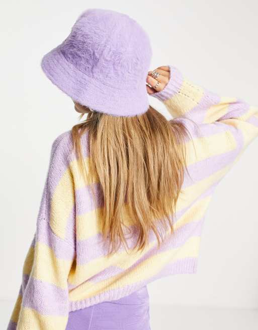 ASOS Fluffy Bucket Hat in Purple