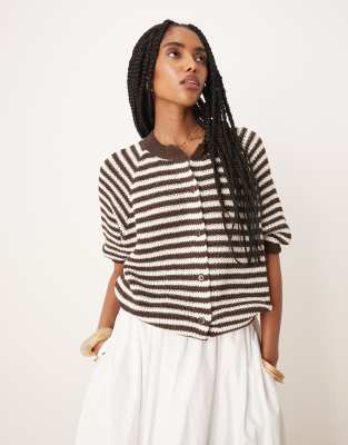 ASOS DESIGN - Braun gestreifte Strickjacke mit Raglanärmeln-Bunt