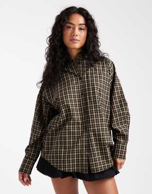 ASOS DESIGN - Braun karierte, verwaschene Oversize-Hemdbluse-Brown