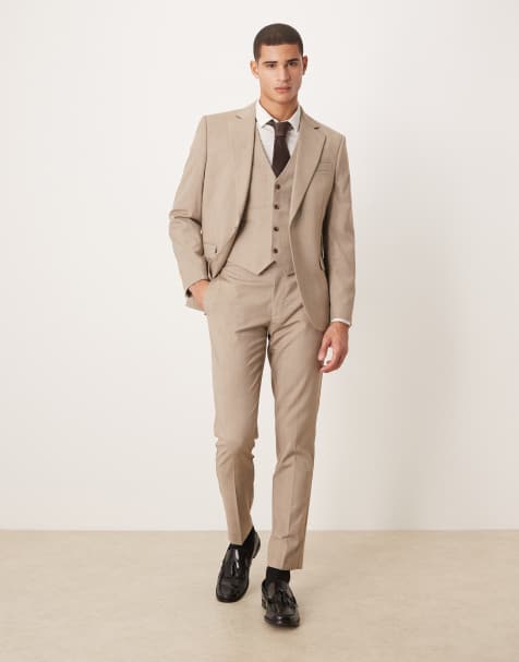 ASOS DESIGN – Braun karierter, eng geschnittener Anzug - view 1