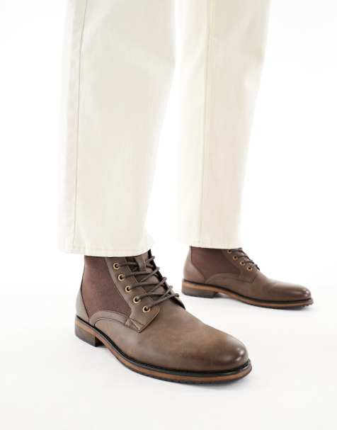 ASOS DESIGN – Braune Arbeiter-Schnürstiefel mit Detail aus Canvas - view 1