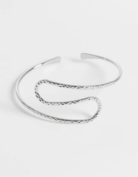 ASOS DESIGN - brazalete para la parte superior del brazo envolvente en tono plateado martillado - view 1