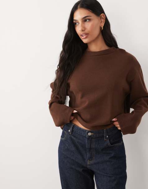 ASOS DESIGN – Brązowa bardzo miękka krótka koszulka pudełkowa z długimi rękawami - view 1