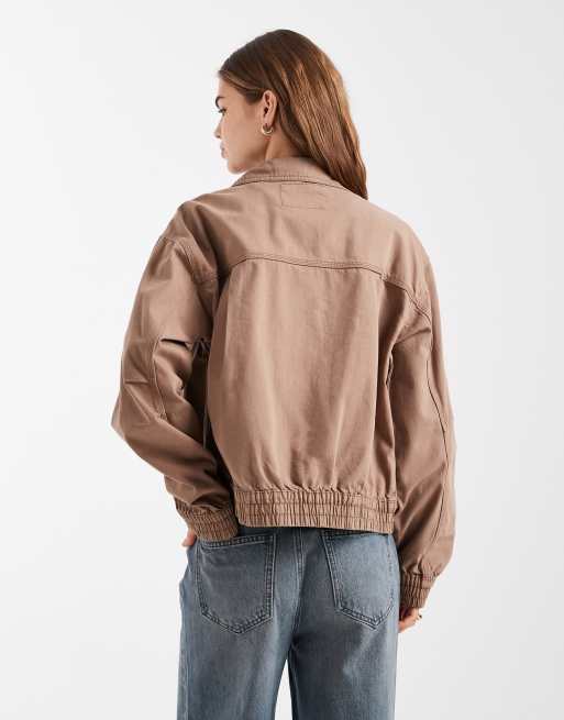ASOS DESIGN – Brązowa bawełniana kurtka bomberka z efektem sprania, 4 z 4