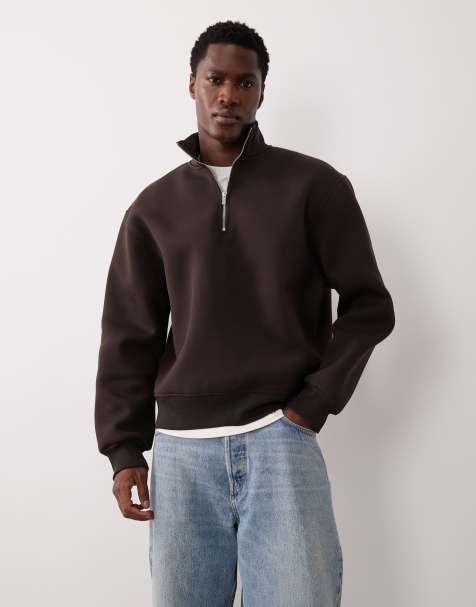 ASOS DESIGN – Brązowa bluza o pudełkowym kroju z grubego materiału w stylu scuba z suwakiem pod szyją - view 1