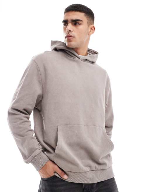 ASOS DESIGN – Brązowa bluza oversize z kapturem, nadrukiem na plecach i efektem sprania, 2 z 4