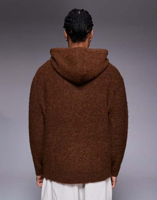 ASOS DESIGN – Brązowa bluza z kapturem oversize z dzianiny boucle, 3 z 5