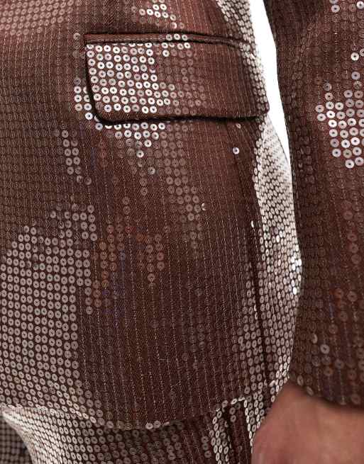 ASOS DESIGN – Brązowa dopasowana cekinowa marynarka garniturowa, 2 z 5