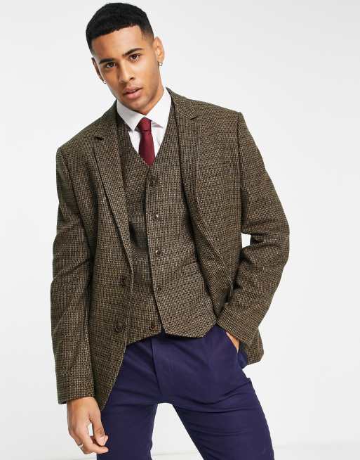 ASOS DESIGN – Brązowa dopasowana marynarka w pepitkę