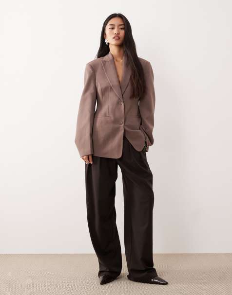 ASOS DESIGN tailored cocoon sleeve moulded hip blazer in brown
