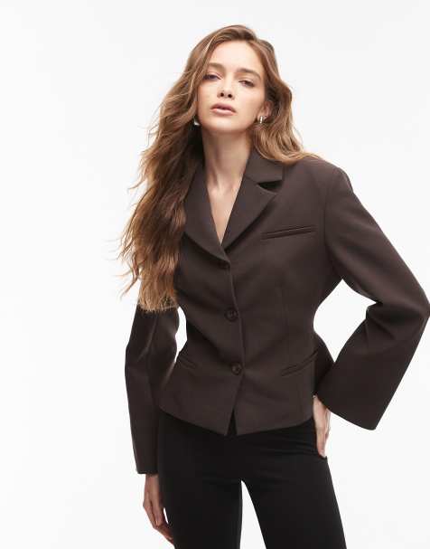 ASOS DESIGN fitted high break point blazer in brown