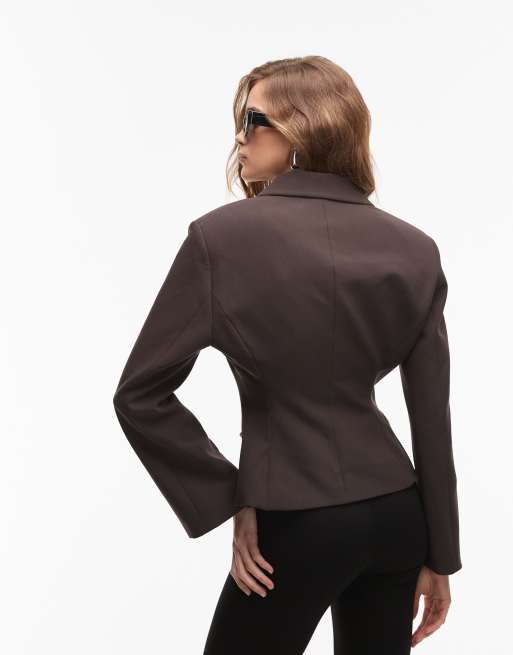 ASOS DESIGN – Brązowa dopasowana marynarka z zabudowanym dekoltem, 2 z 4