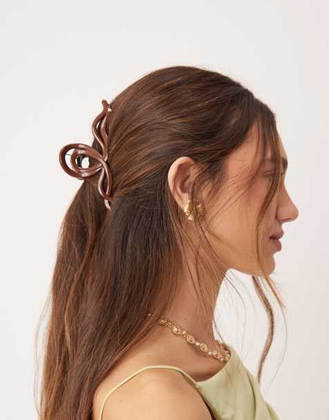 ASOS DESIGN – Brązowa duża klamra do włosów w kształcie wstążki - view 1