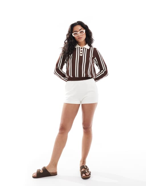 ASOS DESIGN – Brązowa dzianinowa koszulka polo w paski, 3 z 4