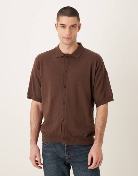 ASOS DESIGN relaxed knitted button through in brown