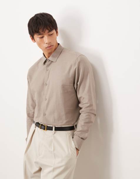 ASOS DESIGN formal linen blend regular shirt in brown