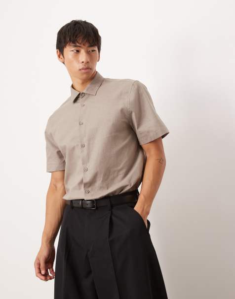 ASOS DESIGN formal linen blend regular shirt in brown