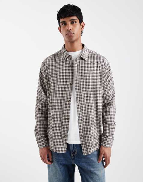 ASOS DESIGN – Brązowa fakturowana koszula o luźnym kroju w kratę - view 1