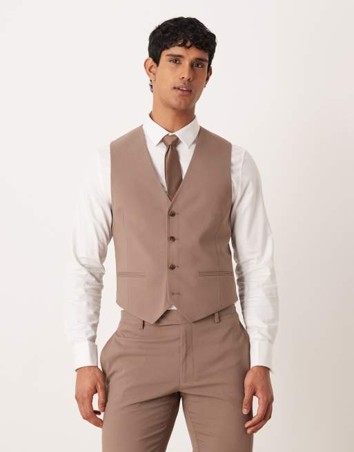 ASOS DESIGN – Brązowa kamizelka garniturowa o obcisłym kroju